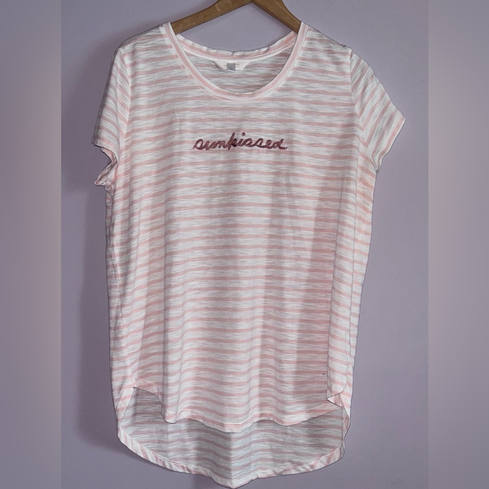 LC Lauren Conrad “Sun Kissed”  Pink And White Short Sleeve Top Size XL